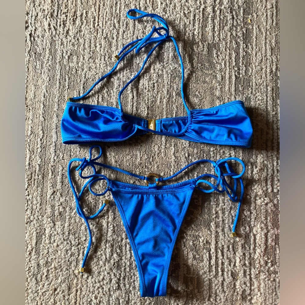 NWOT Sommer Swimwear Bikini Bandeau Top & Cheeky String Bottom Royal Blue Small